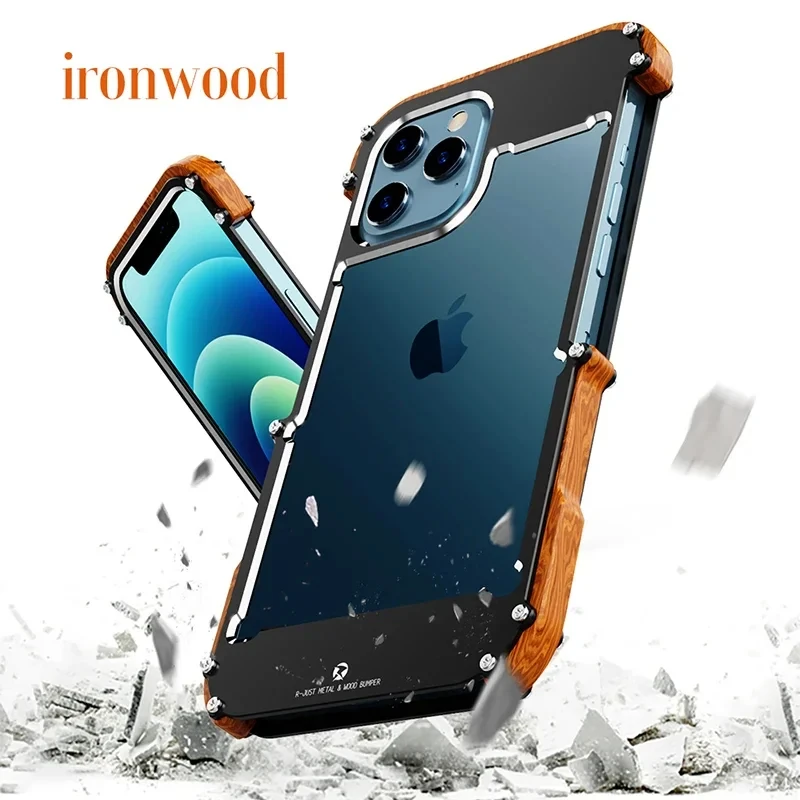 Wood Border Phone Case For Iphone 13 12 14 15 Pro Max 14 15 Plus Aluminum Metal Frame Phone Cover For IPHON 12 13 14 15 Promax