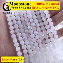 Zhe Ying New 6A Moonstone Beads Round Smooth Natural Gemstone Beads for Bracelet Necklace Making DIY Jewelry Accessories 15''