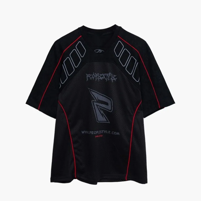 Racing Style Quick Drying Retro Short Sleeved T-shirt for Men Sports Loose Riding Jerseys Unisex Motorcycle Mesh Breathable Top