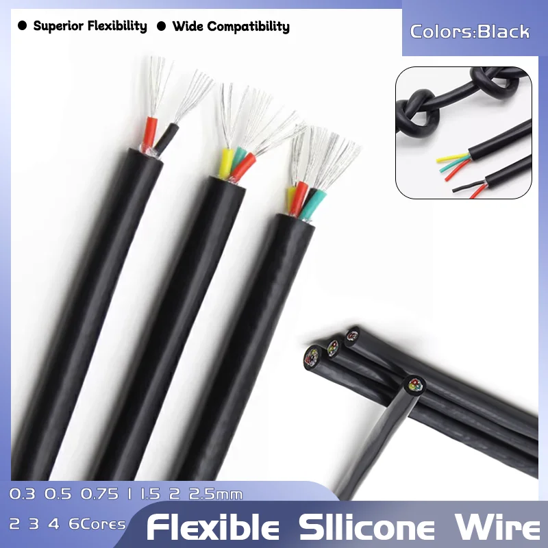 

2 3 4 6Cores Insulated Flexible Copper High Temperature Wire 5 Meter Silicone Rubber Shielded Cable 0.3 0.5 0.75 1 1.5 2 2.5mm