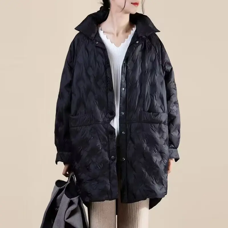 Ultralight Warm Shirt Down Jacket Women Mid-length Parkas Fashion Single-breasted Oversize Winter Puffer Coats Female