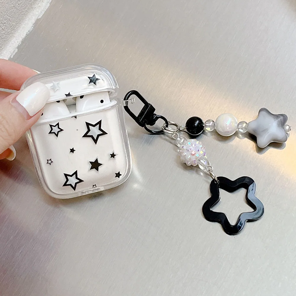 Korean INS Cute Star Pendant Keychain Case For Apple Airpods Pro 2 1 Transparent Wireless Earphone Box Cover for AirPod 3 Funda