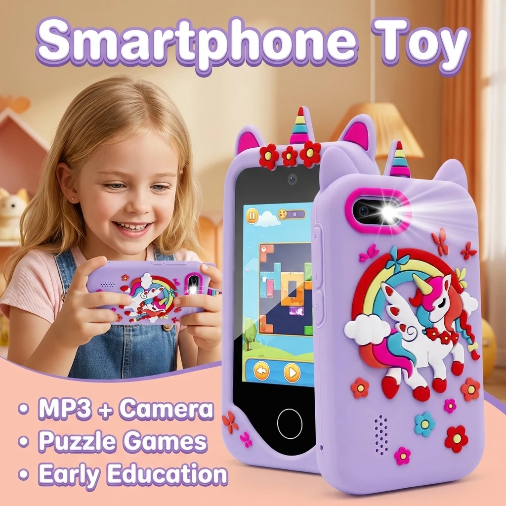 

Детский смартфон-игрушка с камерой и головоломками, MP3-плеер, сенсорный обучающий телефон, силиконовый мобильный телефон для мальчиков и девочек, подарок