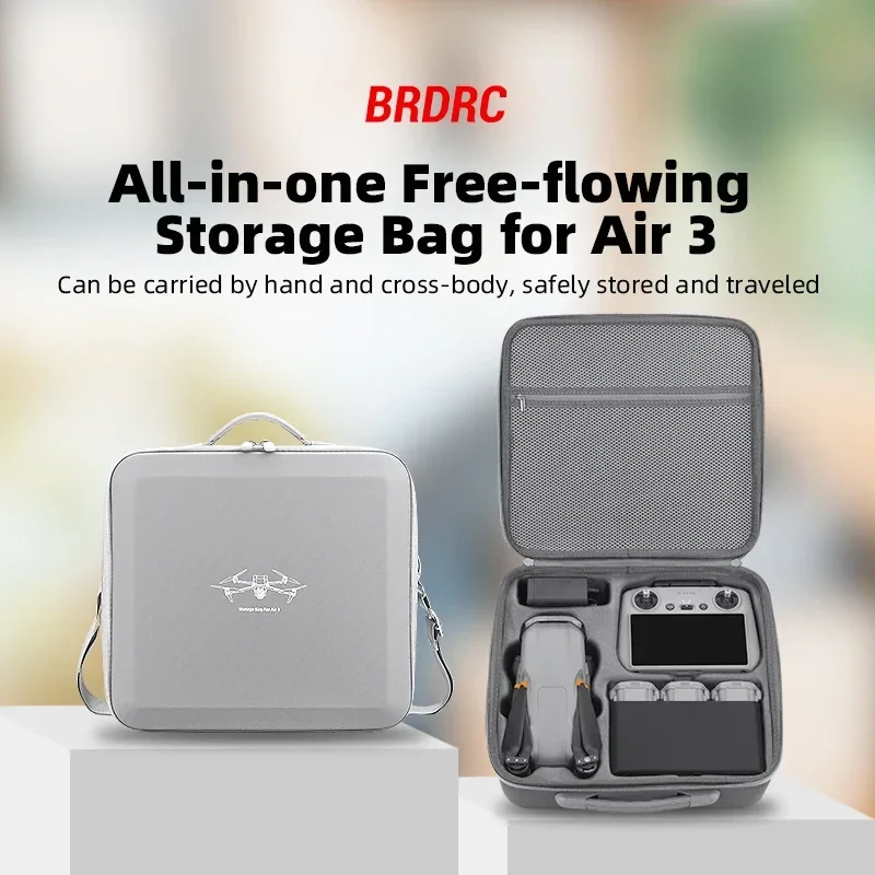 Storage Bag for DJI Air 3S/3 All-in-one Carrying Case Handbag Travel PU Suitcase with Shoulder Strap Drone RC 2 RC-N2 Accessory