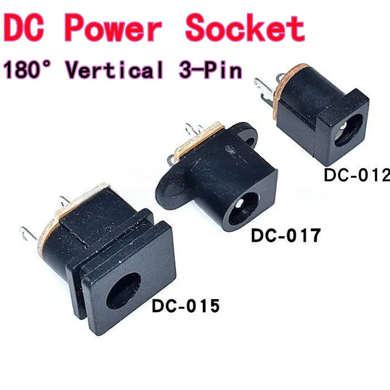 20PCS DC Power Socket DC-012 DC-015 DC-017 5.5X2.1MM 180° Vertical 3-Pin