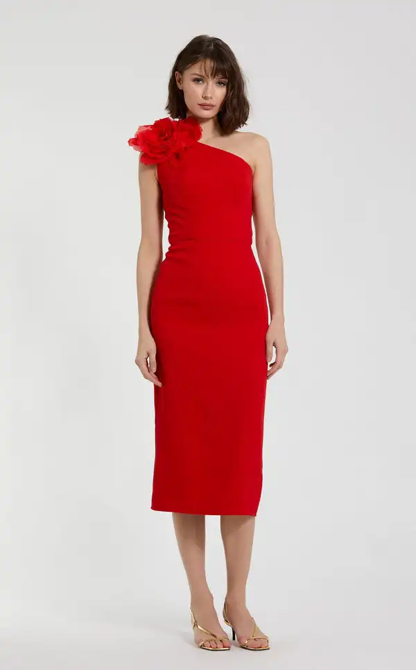 Abiti midi monospalla dritti con fiori fatti a mano in jersey casual personalizzati Abiti per occasioni su misura Taglie semplici disponibili Sexy