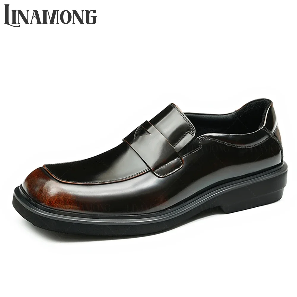 

Polished Leather Loafers Soft Breathable Business Dress Shoes British Style Black Shiny Leather Shoes Slip-On Casual Men Shoes