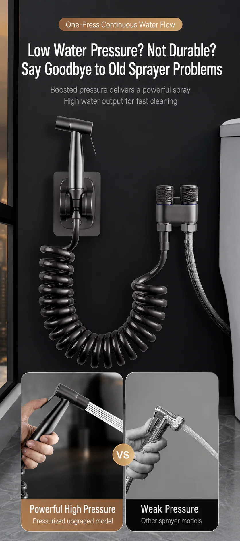 304 Edelstahl Bidet-Sprühgerät Hochdruck-Handbrause Toiletten-Shattaf-Sprühpistole für Badezimmerreinigung und Tierwäsche G1/2 Anschluss – Detail 3