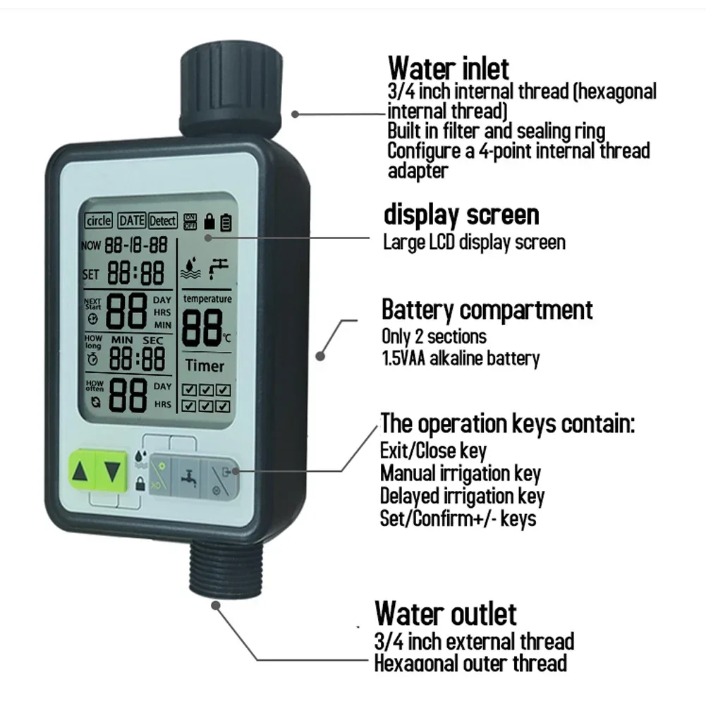 Garden Automatic Watering Timer Intelligent Rain Delay Timing Valves Controller Support 3 Irrigation Modes and Watering Date