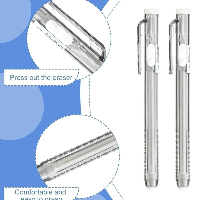 12x Pen Erasers Retractable Mechanical Erasers with Replacement Eraser Refills School Office Supplies for Students
