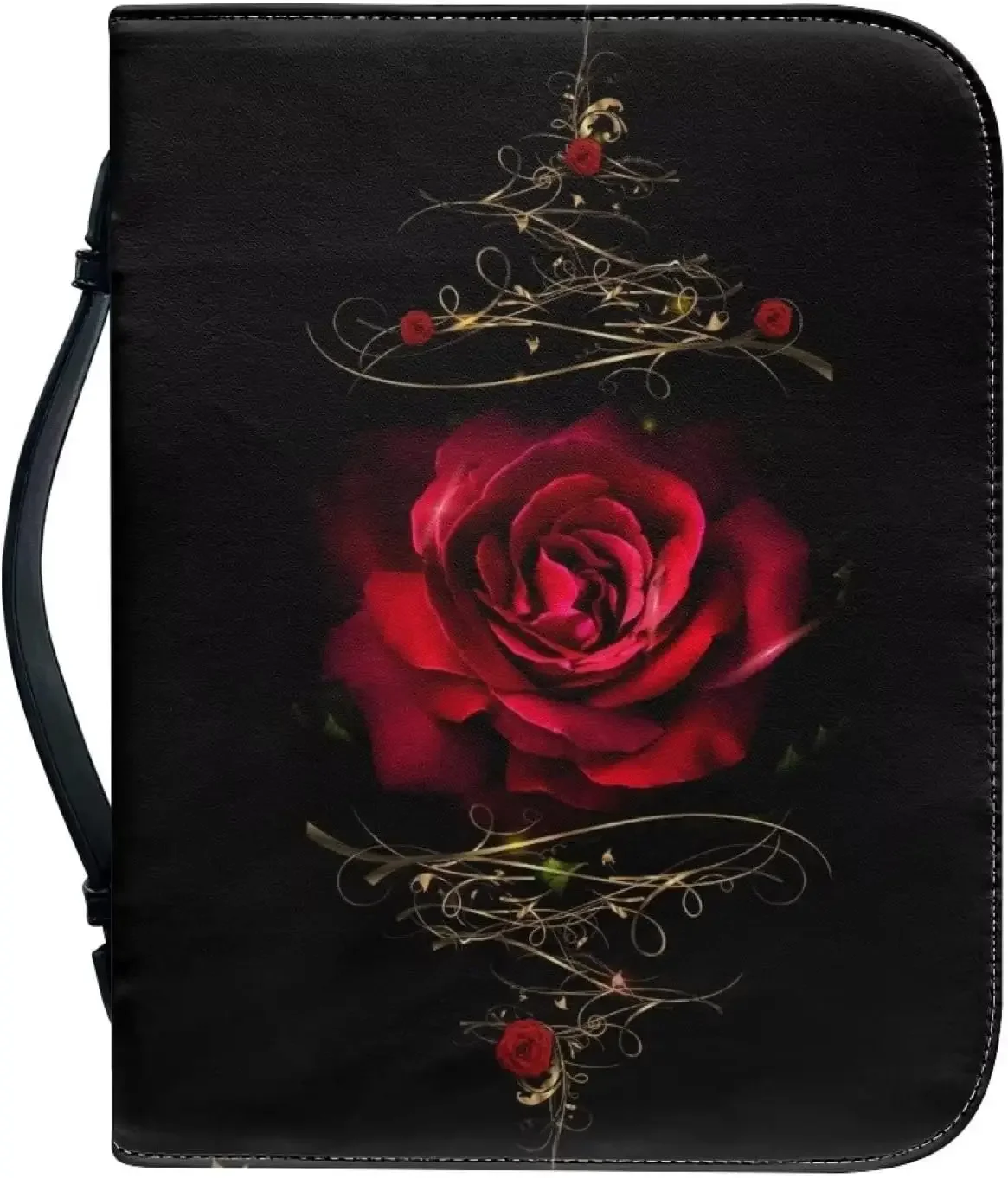 

Red Rose Floral Pattern Leather Bible Cover for Men Boy Women Girl Christian Bible Case with Handle Carrying Book Case Protector