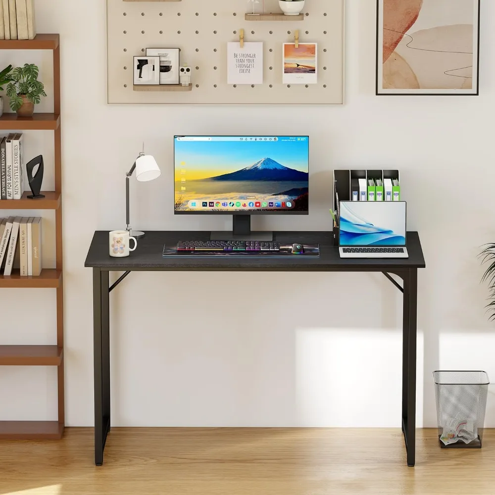Escritorio de computadora de estilo simple y moderno para juegos de escritura de estudio de oficina en casa, escritorio negro resistente y espacioso de 47 pulgadas