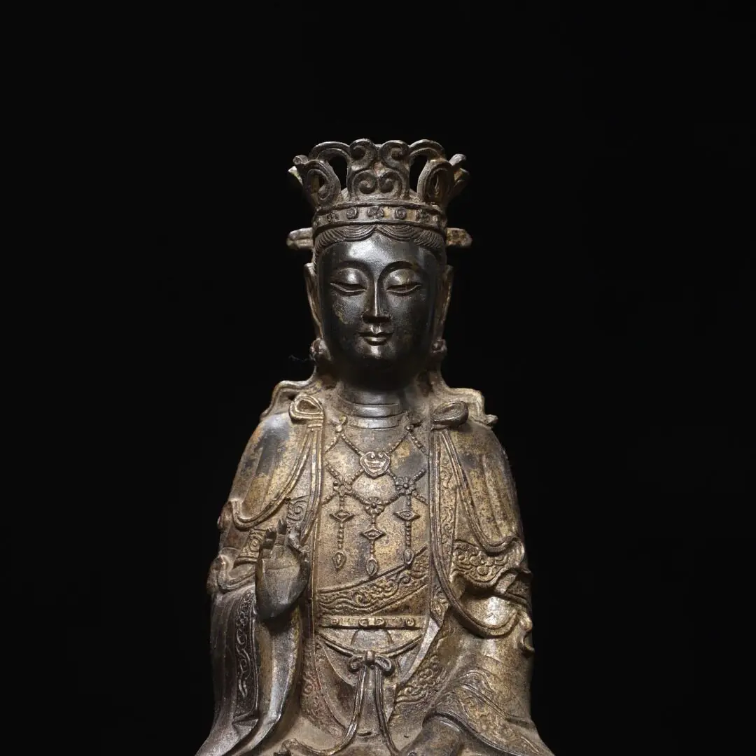 Tibetan South Sea Guanyin Bodhisattva Brass Gold Plated Antique Copper Statue Home Temple Desk Decor Gift