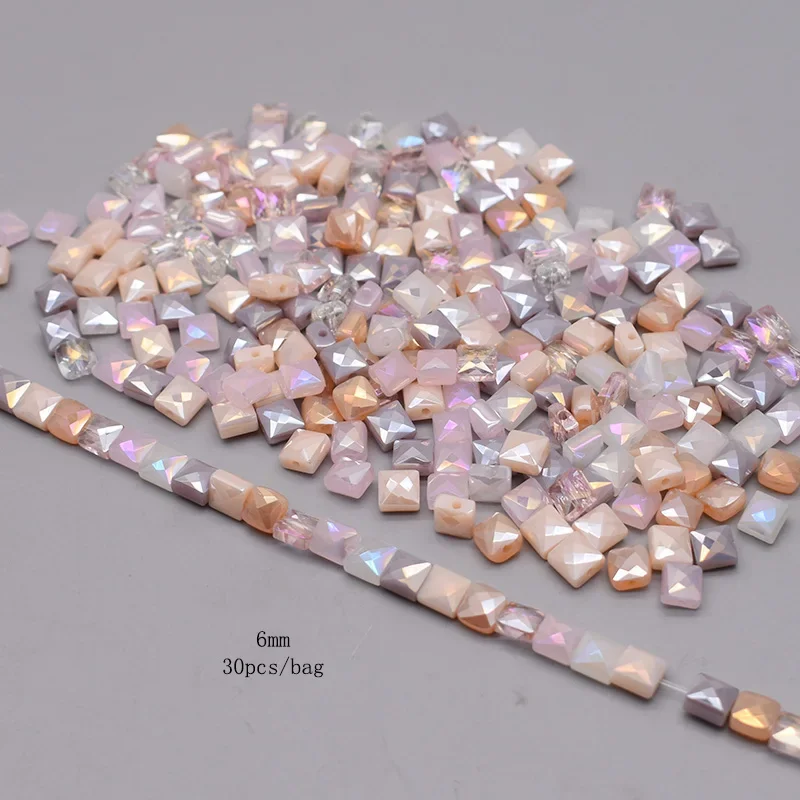 Mixed Color 6mm 30pcs/lot Color Cube Czech Glass Beads Flat Square Cube Glass Loose Space Beads For Jewelry Making DIY Handmade