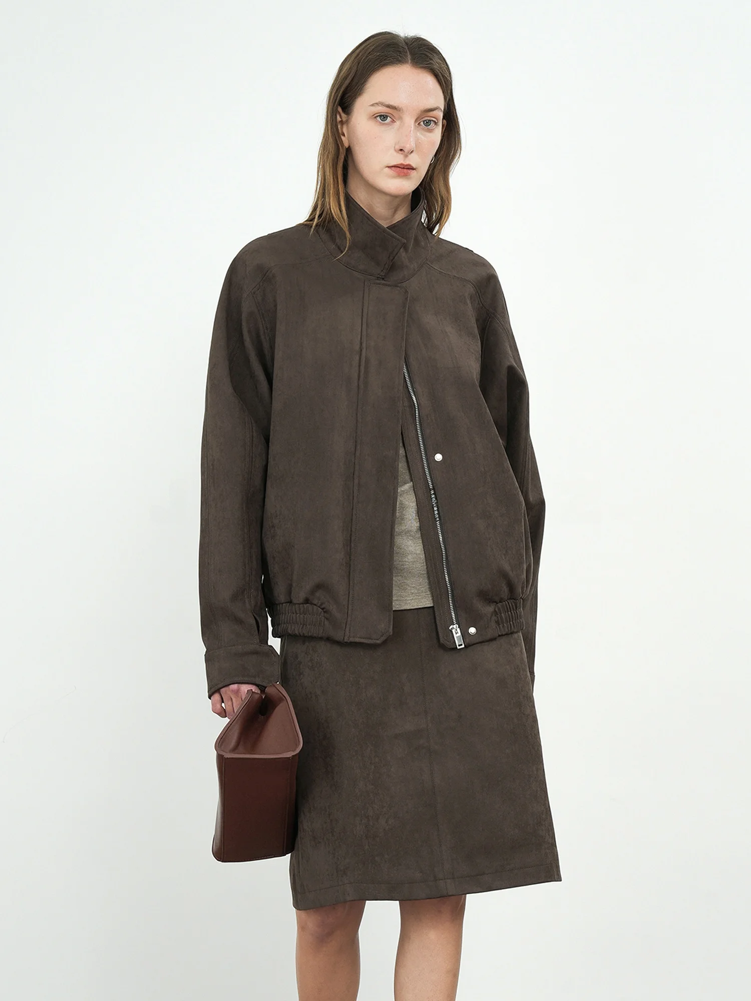 JWSZ Chaqueta Retro de Lujo con Cuello y Mangas Murciélago de Ante Mate para Mujer, Prenda Exterior de Alta Calidad con Mezcla de Poliéster y Spandex Antiarrugas