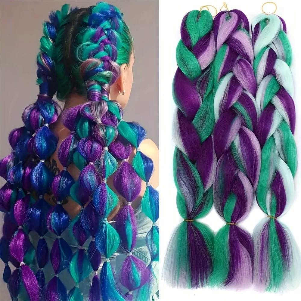 Extensiones de Cabello sintético trenzado Jumbo ombré para niños, trenzas trenzadas de ganchillo arcoíris Y2K, 24 pulgadas, accesorios para el cabello de cosplay