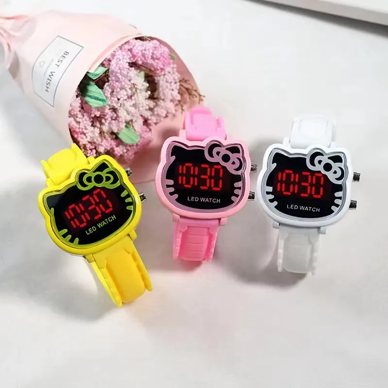New Cute Kids Watch LED Cat Cartoon Watches Dial Wrist Watch Girls Silica Gel Clocks Practical Toy For Girls Gift