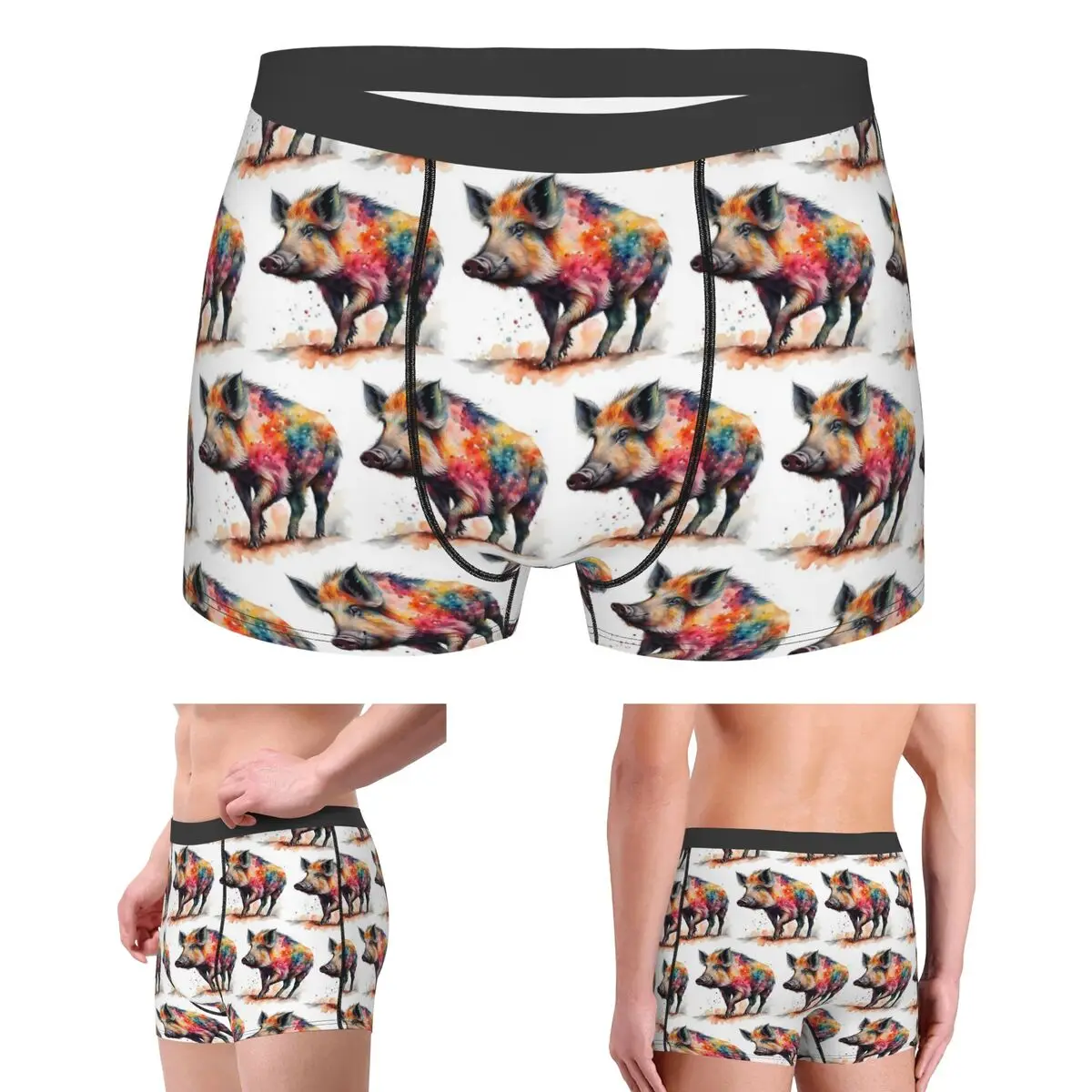 

Boxer Underpants Shorts Colorful Watercolor Wild Boar Pig Panties Men's Breathable Underwear for Homme Man Boyfriend Gifts