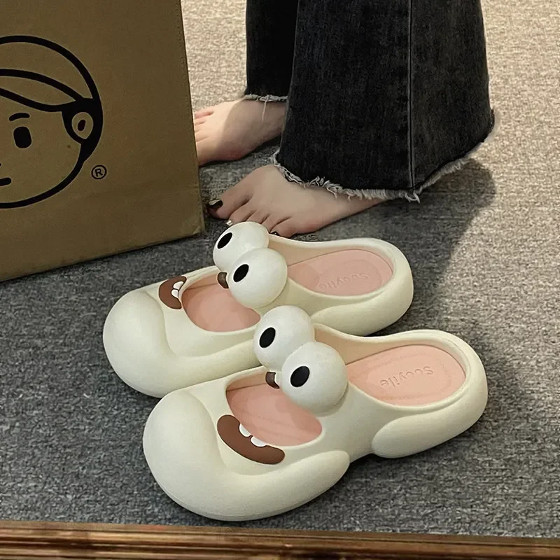 Home Slippers womens shoes Cloud Cartoon big eyes dog Sandals Men Summer Flip Flops Beach Slides Home Shoes Female Male Funny