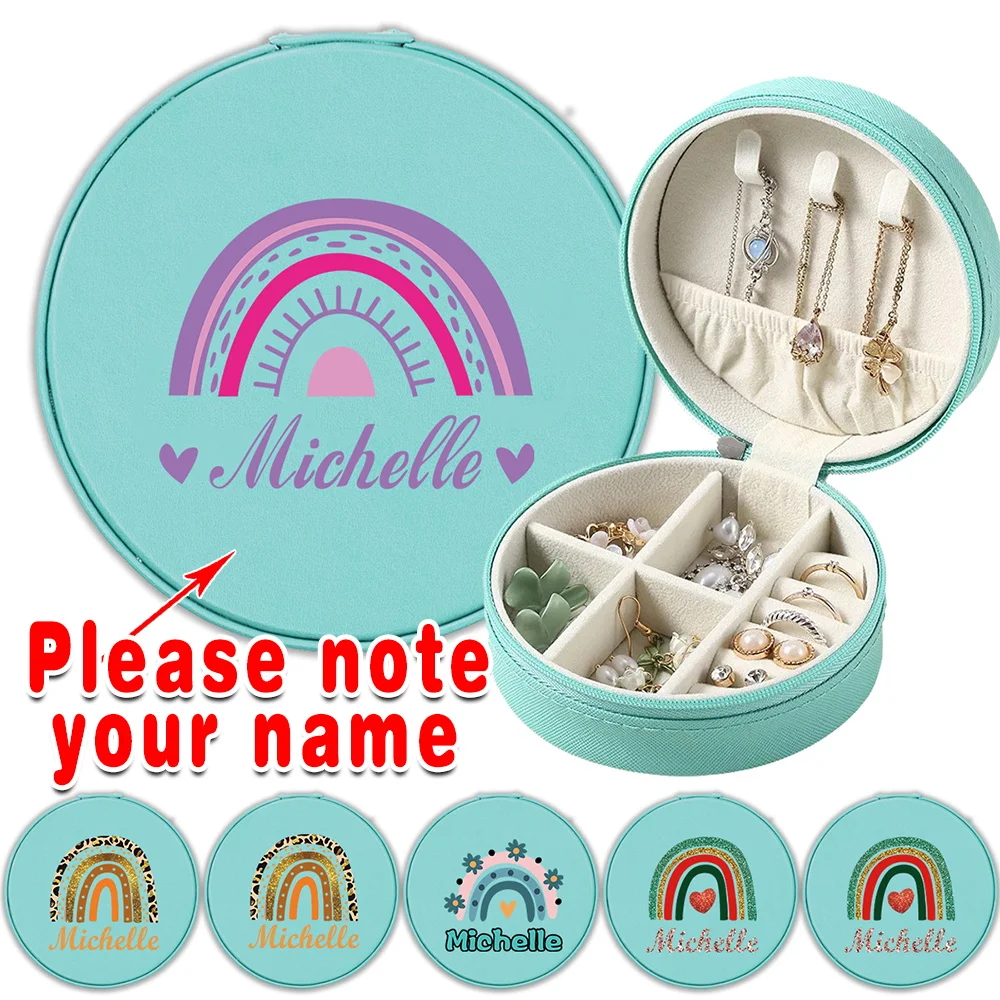 

Customized Name PU Jewelry Storage Case Travel Trinket Organizer Box Women Earring Bracelet Ring Gem Storage Holder Personalized