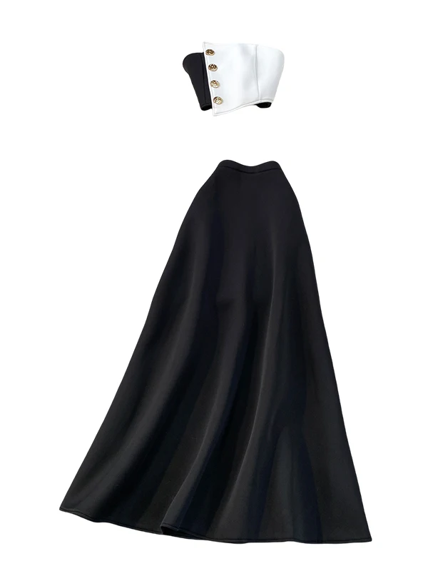 طقم مكون من قطعتين متوسط الطول للسيدات من Ele مع حمالة تخسيس معدنية باللون الأزرق Dr للخريف والشتاء عالي الخصر #5