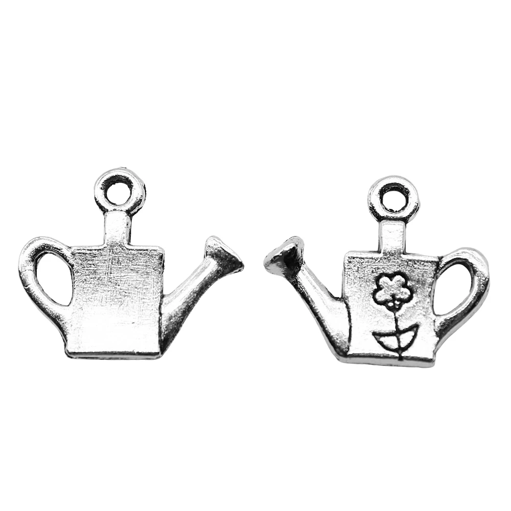 10pcs/lot 15x18mm Small Shower Kettle Charms For Jewelry Making Antique Silver Color 0.59x0.71inch