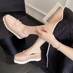 Women Wedge Platform Loafer Shoes  Zapatos Para Mujer 2022 New Arrival Brand Design Lizard Croc Metallic Chain Mule Sandals