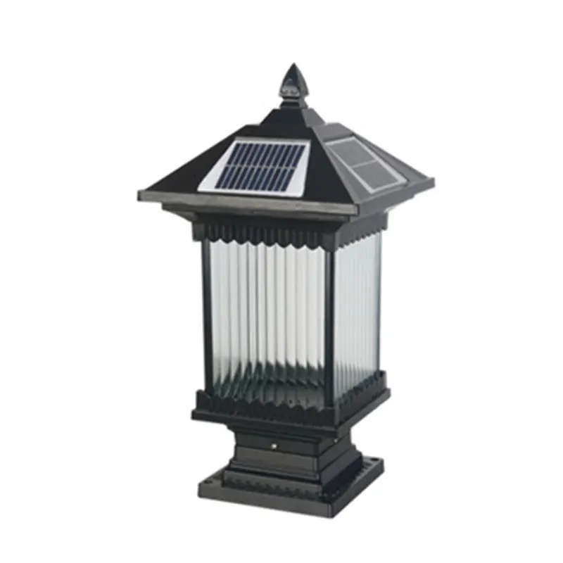 Solar Outdoor Column Headlights Waterproof Creative Wall Lights Chinese Style for Courtyard Villa Garden Floor Lighting