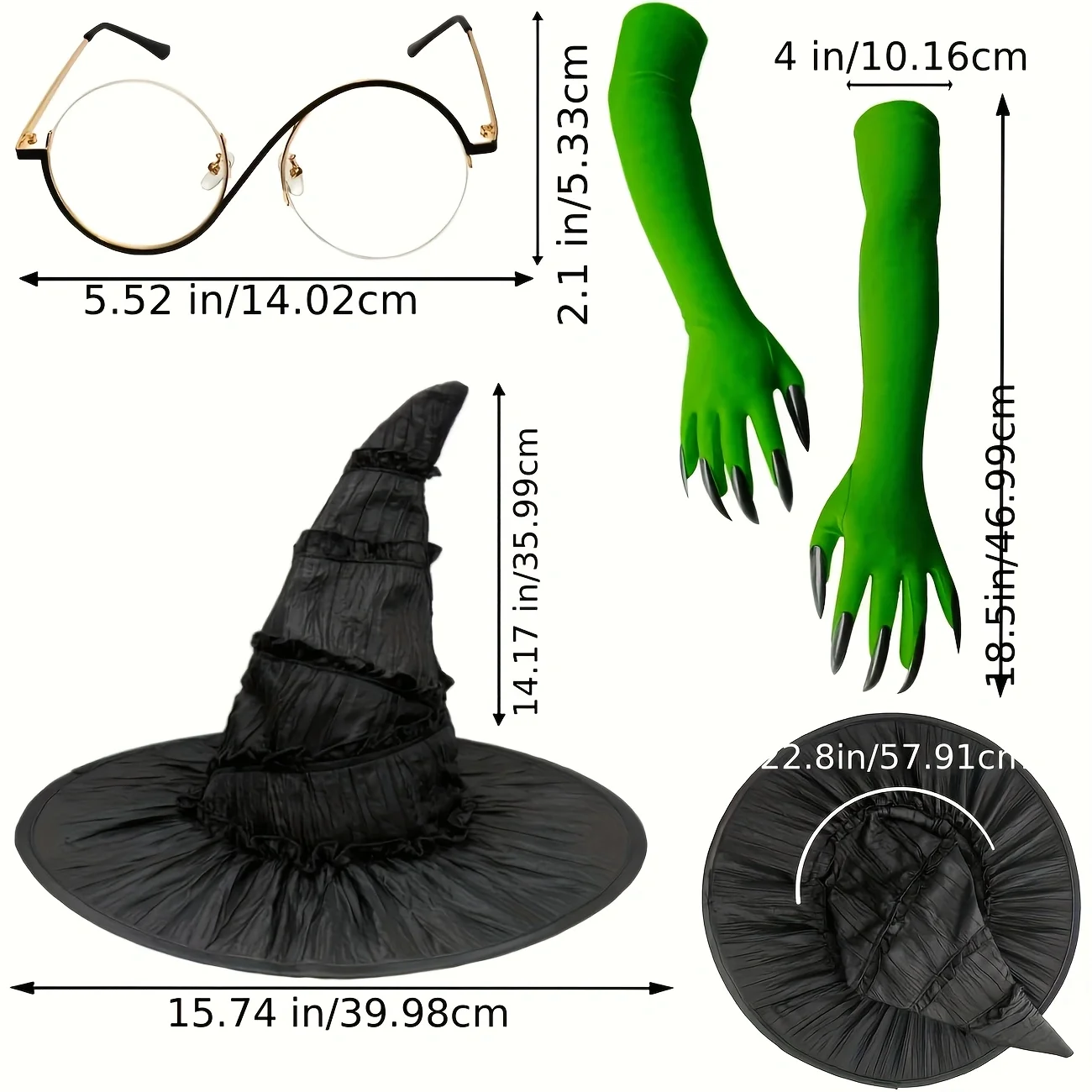 

4/set witch costume accessories set, role-playing glasses, witch hat and witch gloves accessories, suitable for Halloween role-p