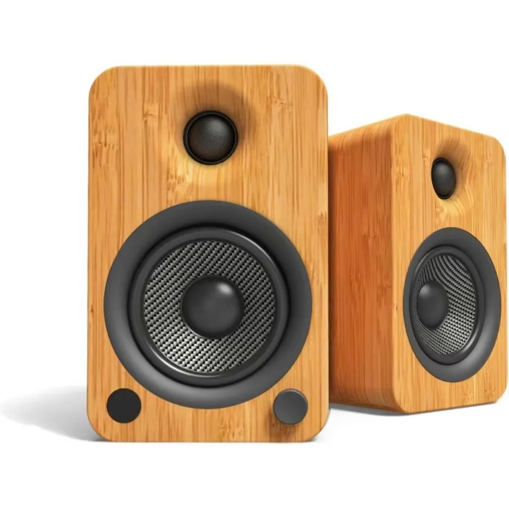 home.YU4BAMBOO Powered Speakers with Bluetooth and| Remote Included | 140W Peak Power | Pair | Bamboo