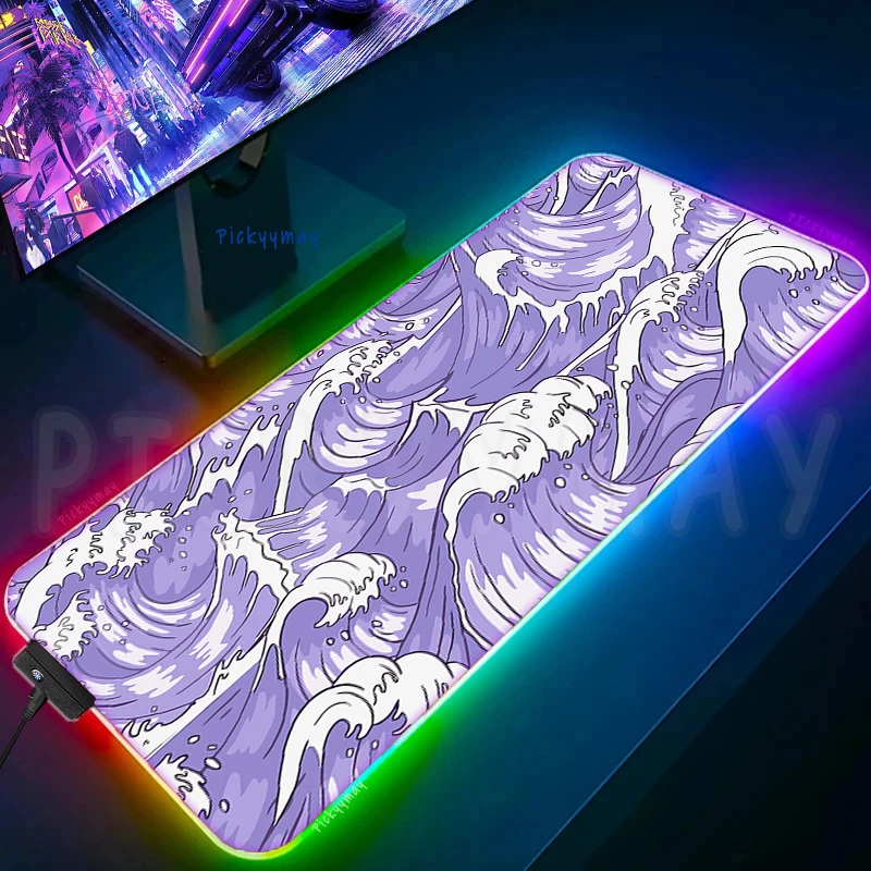 

Large RGB Mouse Mat Japan Great Wave Gamer Mousepads LED Gaming Mousepad Big Luminous Desk Pad Desk Mats Backlit Mouse Pads