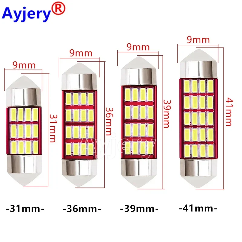 AYJERY 100 Pcs Car Festoon CANBUS C5W 4014 12/16/20 LED Bulb 31mm 36mm 39mm 41mm Auto Interior Reading Car License Plate Lights