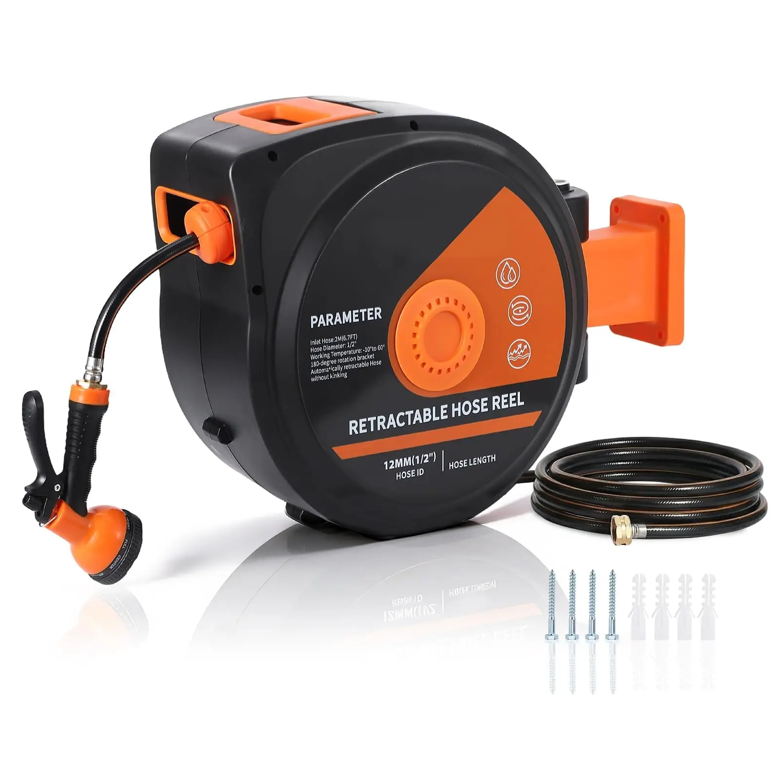 Retractable Garden Hose Reel 130ft, Wall Mounted Automatic Hose Reel with 1/2