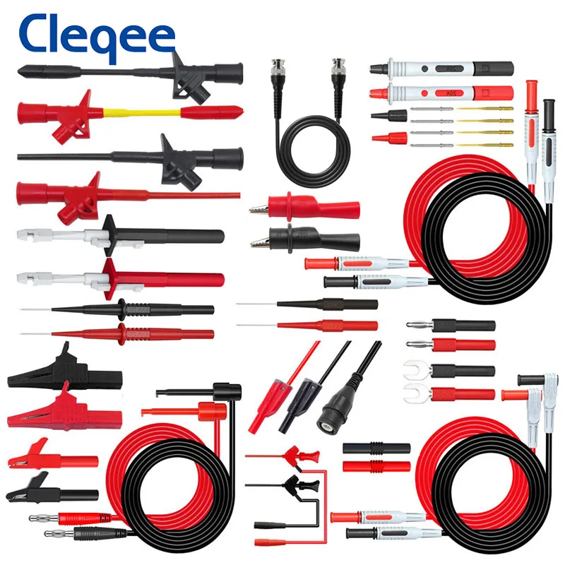 Cleqee P1600F 44PCS 4mm Banana Plug Multimeter Test Leads Kit Automotive IC Test Hook Clip Suitable for Fluke