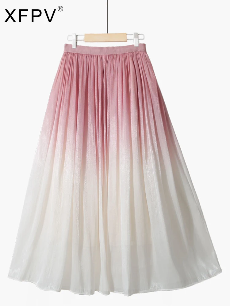 

BabYoung Sweet Gradient Pleated Elastic Waist Skrit Women Princess Stylish A-Line Ruched Skirts Female 2023 Summer New Tide