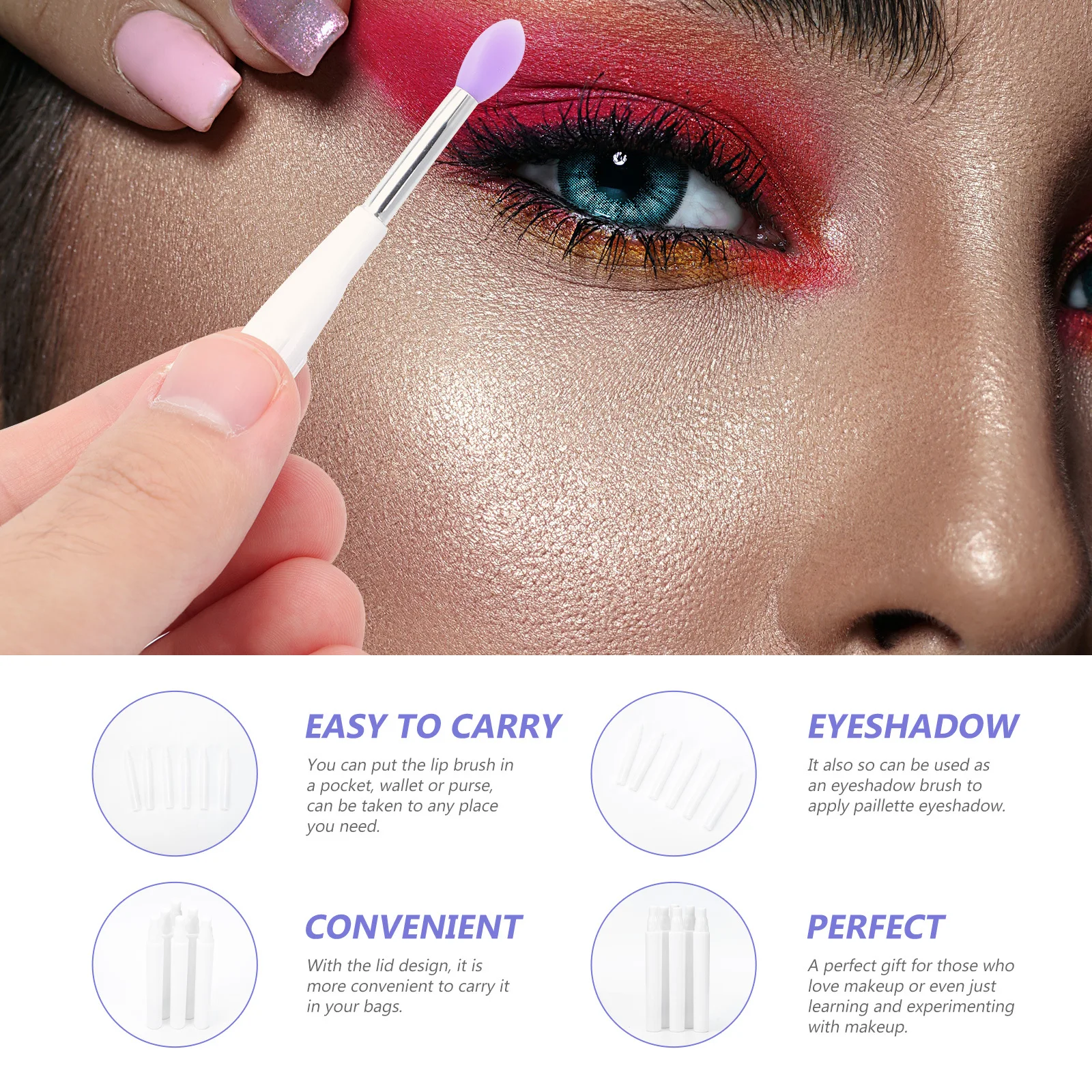 

6Pcs Makeup Lip Brush Silicone Lipstick Applicator Dual End for Precise Application Eyeshadow Paillette Tool on The Go