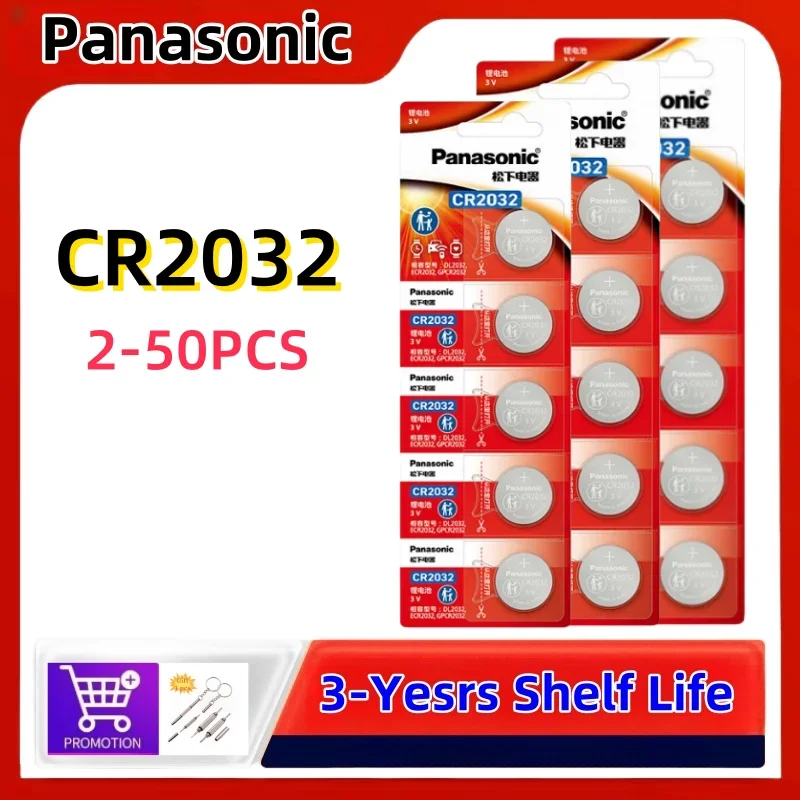 2-50pcs Original Panasonic CR2032 3V ECR2032 Lithium Battery CR 2032 For Control Watch Motherboard Scale Button Coin Cells
