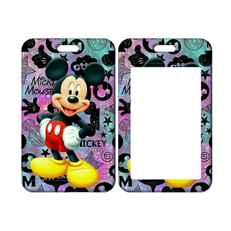 Disney-soporte para tarjeta de identificación de Mickey Mouse, llavero con cordón, funda para tarjeta de foto de niño, correa para el cuello, protectores de tarjetas para niñas, soporte para insignia