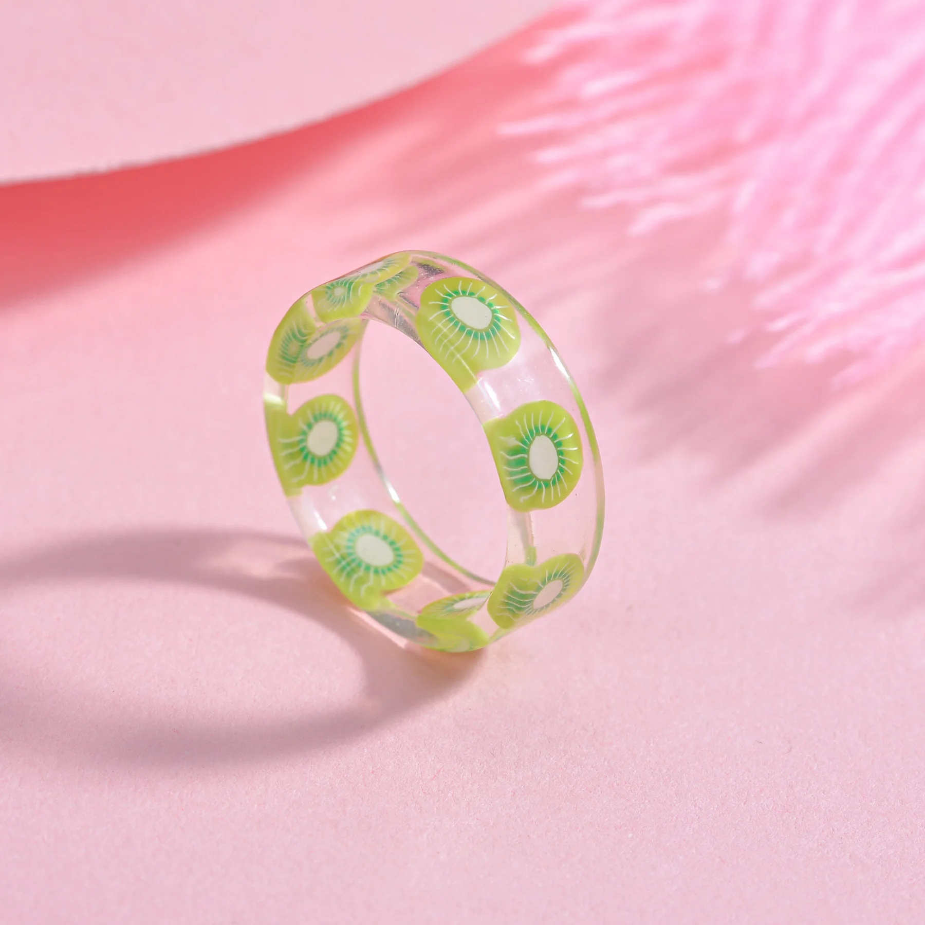 Transparent Acrylic Ring for Women Colorful Sweet Resin Round Fruit Rings for Women Girls Geometric Summer Fashion Jewelry