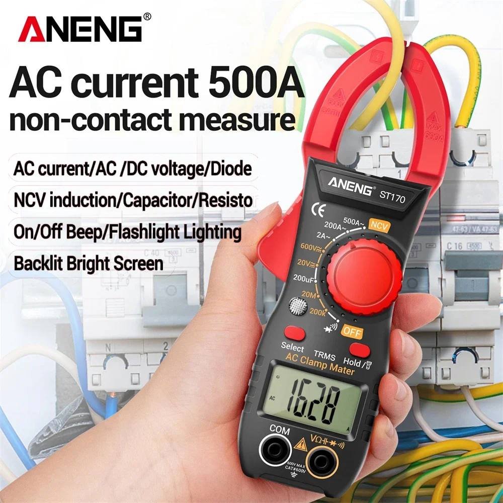 

ANENG ST170 Digital Multimeter Clamp Meter 500A AC Current 1999 Counts AC/DC Voltage Tester Hz Capacitance NCV Ohm Diode tools