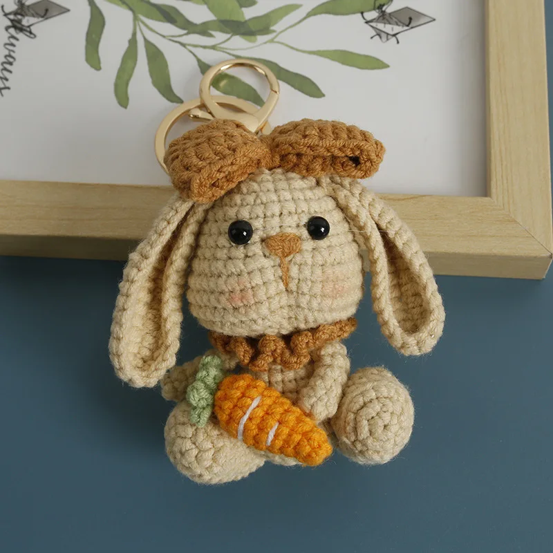 Cute Rabbit Doll Crochet Keyrings Handmaking Knitting Rabbit Keychains Creative Cartoon Rabbit With Carrot Car Keys Keyrings New