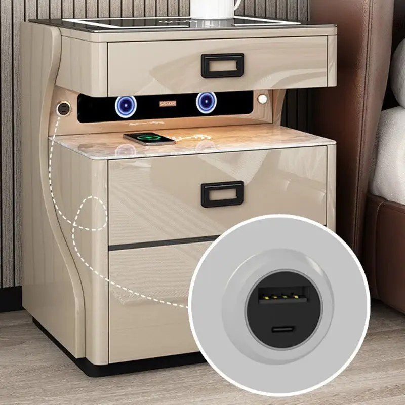 

New Smart Wireless Charger Nightstand Side Table for Bedroom Furniture Table With Charging Station Mesita De Noche Inteligente