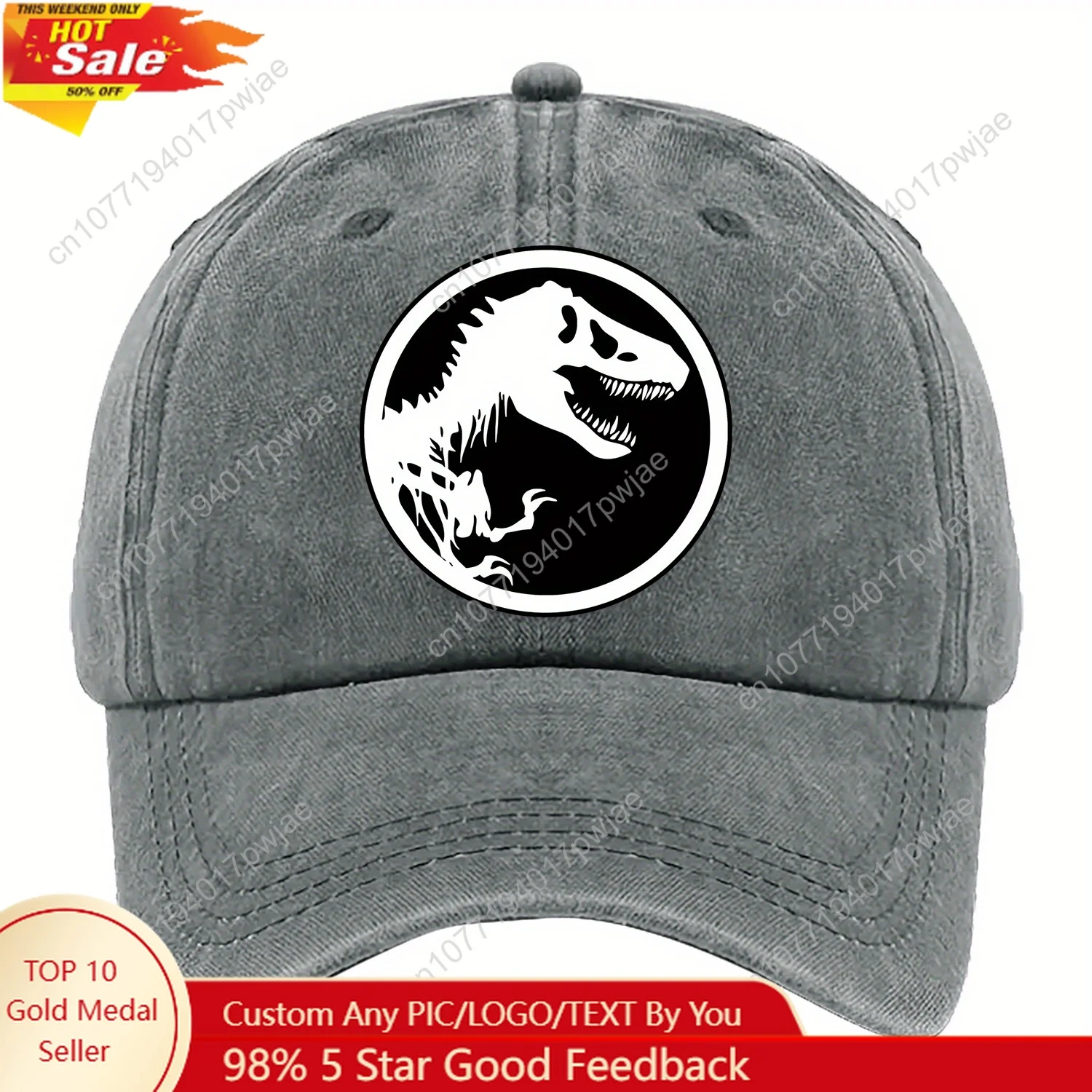 

[Adjustable Dinosaur Cap] Lightweight Polyester Adjustable Dinosaur Silhouette Baseball Cap | Fun Theme, Machine Washable, Multi