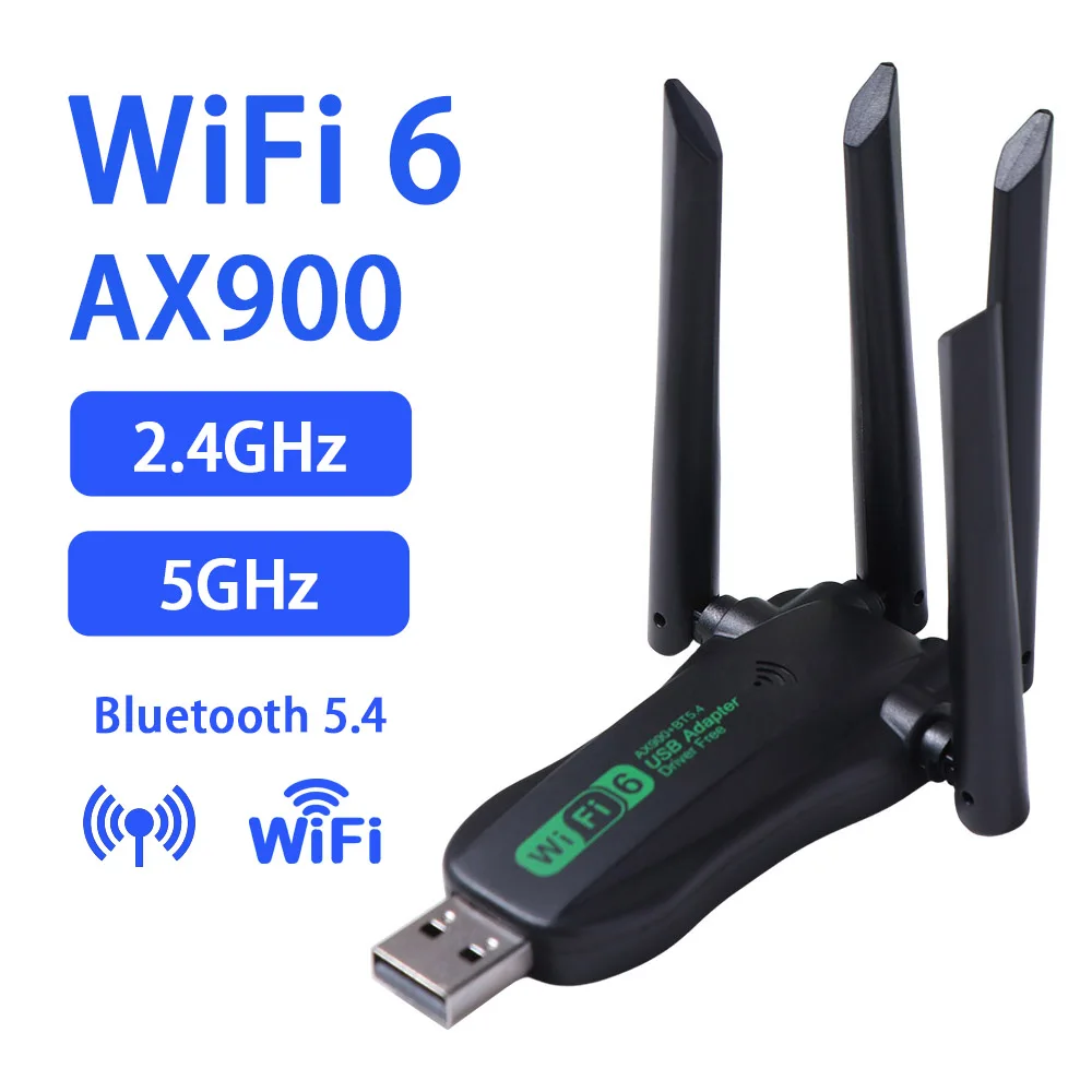 AX900 Dual Band WiFi6 USB Adapter 4 Antenna Bluetooth 5.4 900Mbps WiFi Dongle USB Interface Driver Free Wireless Network Card