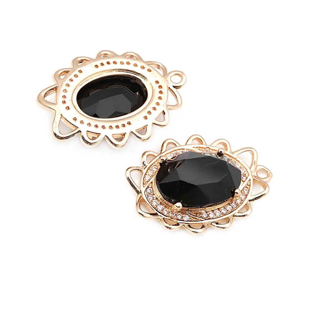 18K Gold Color Brass Zircon Glass Oval Shape Connect Charms Pendants High Quality Diy Jewelry Accessories Making Materials