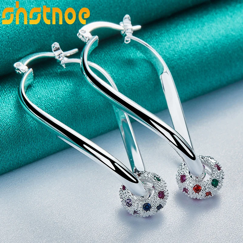 925 Sterling Silver AAA Multicolor Zircon Ball Earrings For Women Party Engagement Wedding Gift Charm Fashion Jewelry