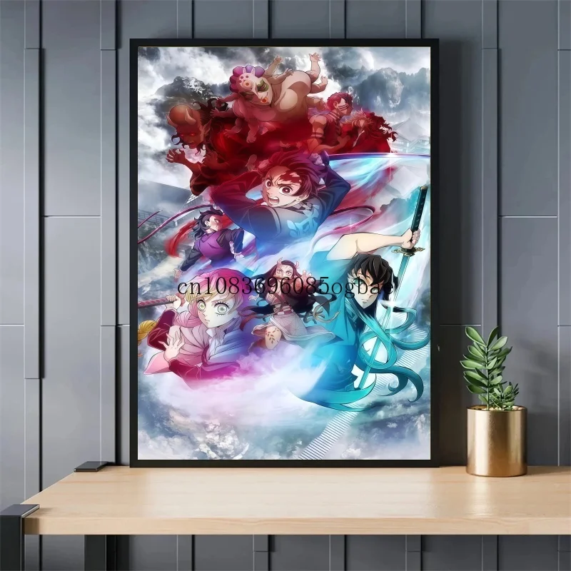 أنيمي شيطان القاتل الكلاسيكية قماش اللوحة أنيمي شخصية الملصقات HD جدار صورة فنية الحديثة المنزل غرفة الأطفال الديكور #5