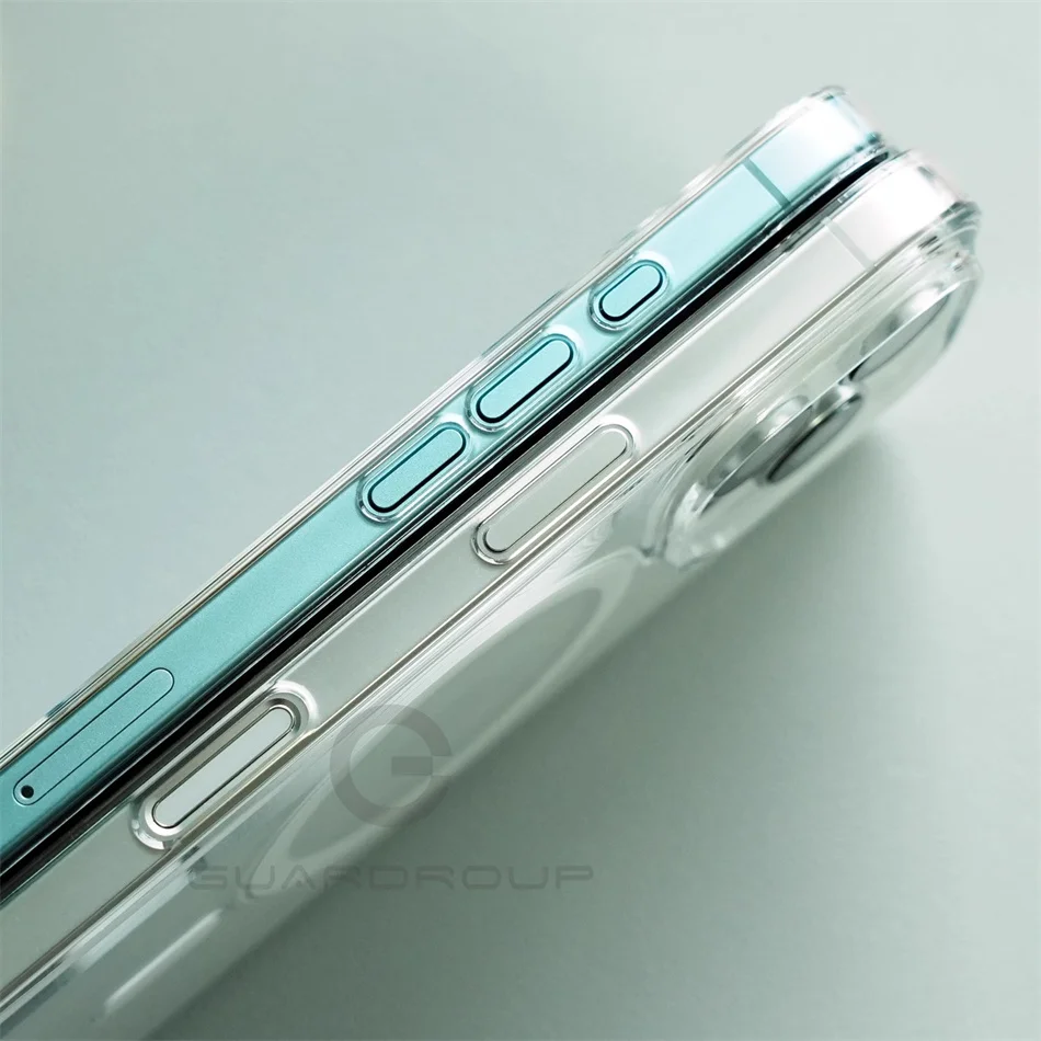 1mm Super Thin Button Hollow Wireless Charge Clear Case For iPhone 15 16 Pro Max Transparent Cover For Magsafe Strong Magnetic