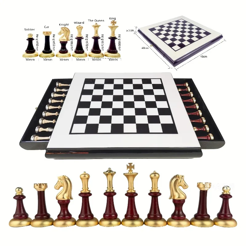 Luxury Wooden Children's Chess Set Drawer-Type Storage Eco-Friendly Durable High Quality Indoor Board Game Family Entertainment