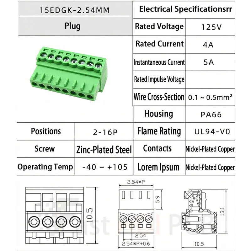 2EDGK2.5 2.54mmピッチPCBコネクタ - ストレートピン オス/メス プラグインキット ROHS準拠 (JM15EDGKモデル)